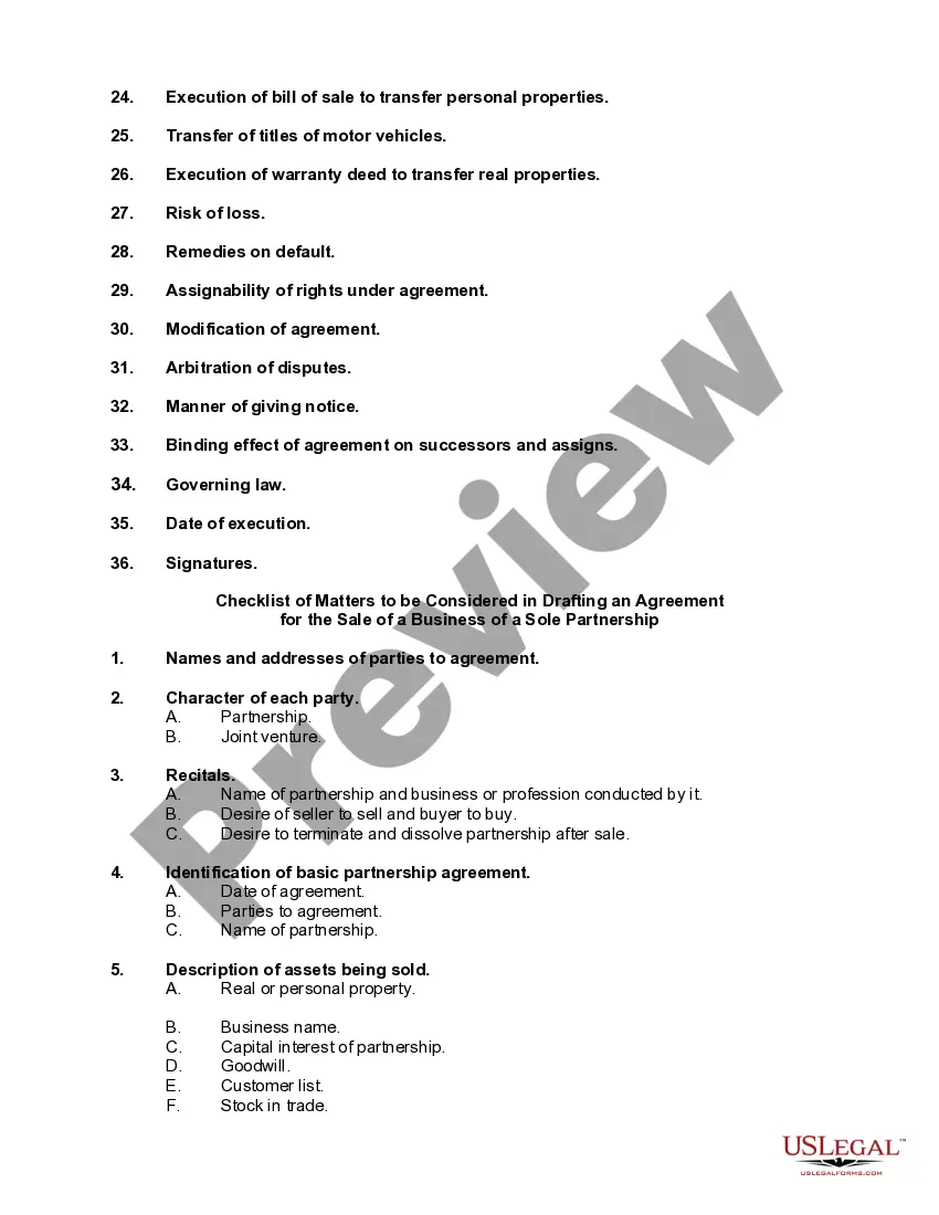 Preview Checklist - Sale of a Business