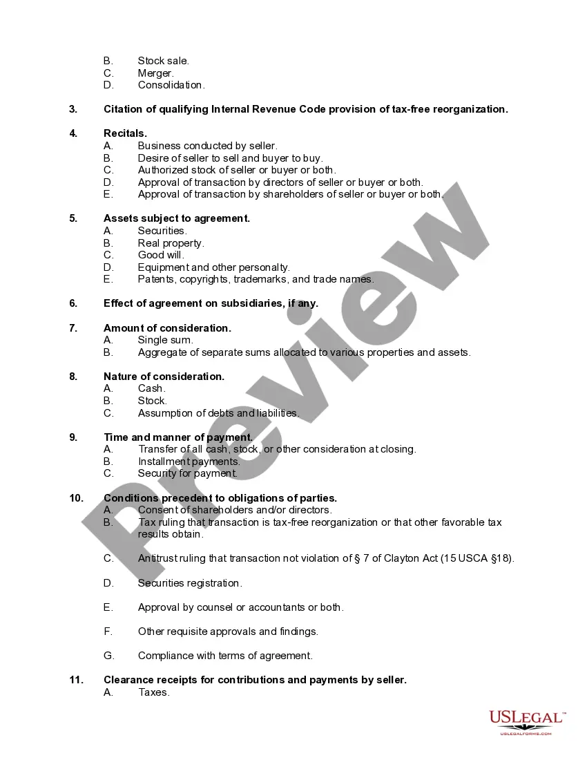 Preview Checklist - Sale of a Business