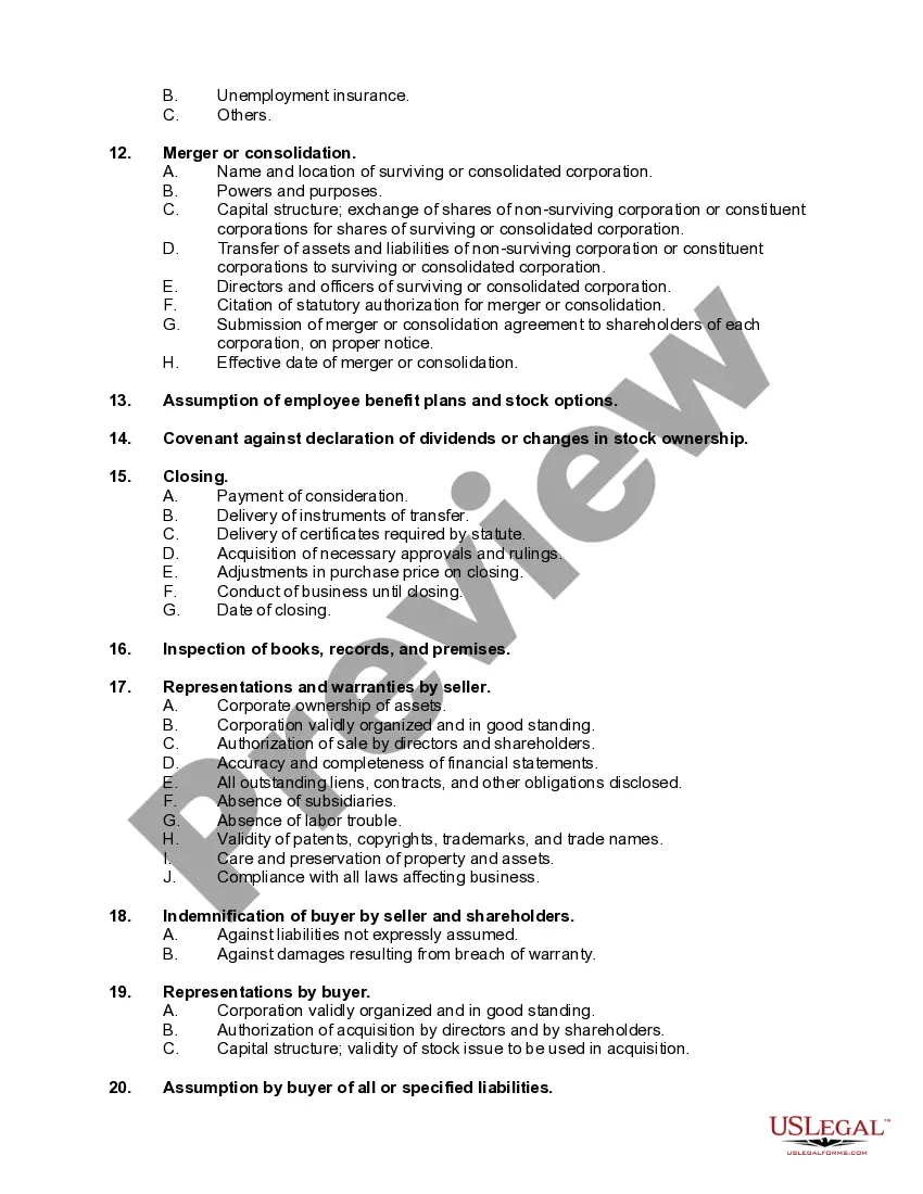 Preview Checklist - Sale of a Business