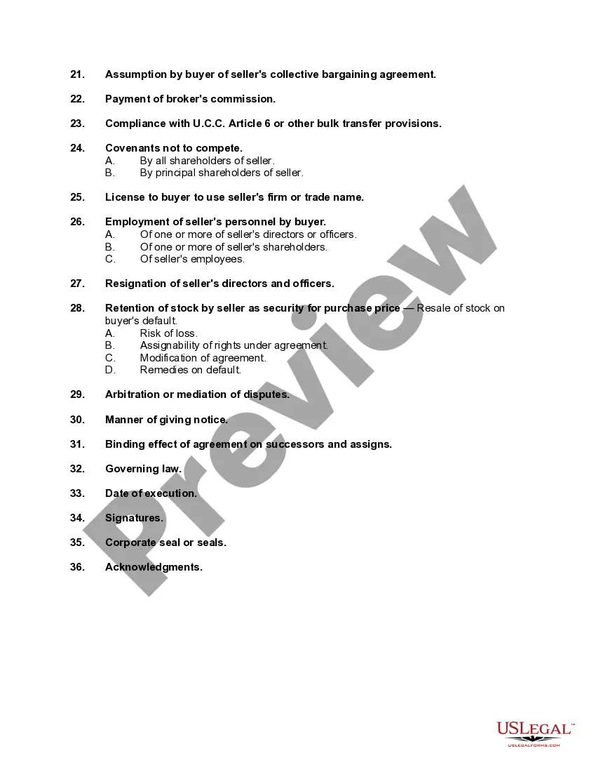 Preview Checklist - Sale of a Business