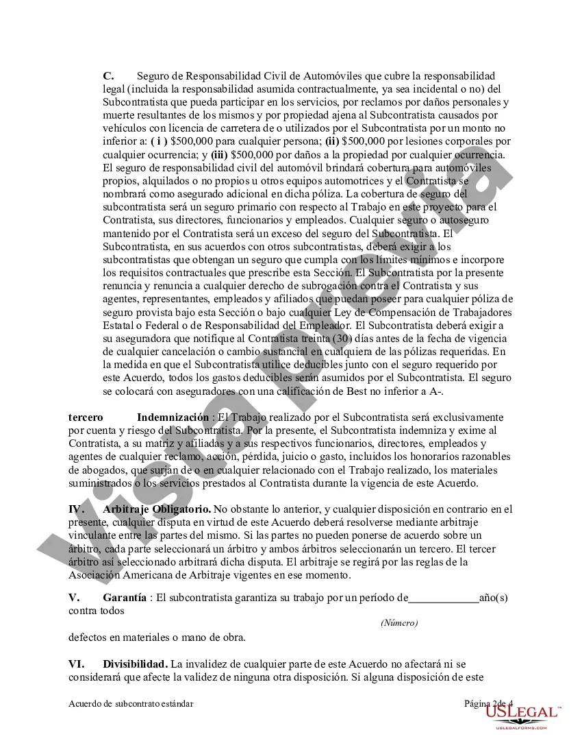 Preview Acuerdo de subcontrato estándar