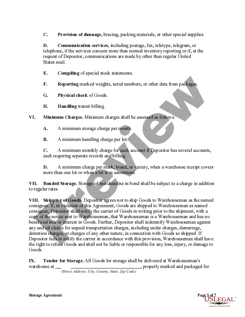 Preview Storage Agreement