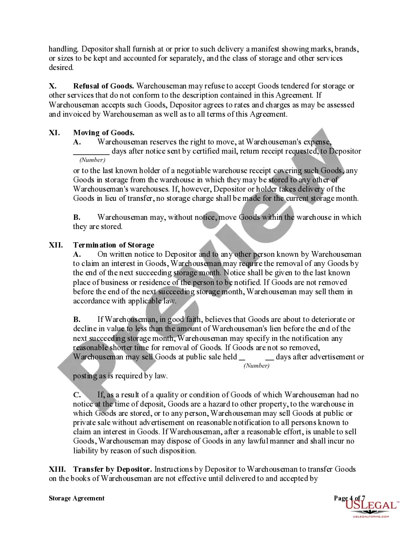 Preview Storage Agreement