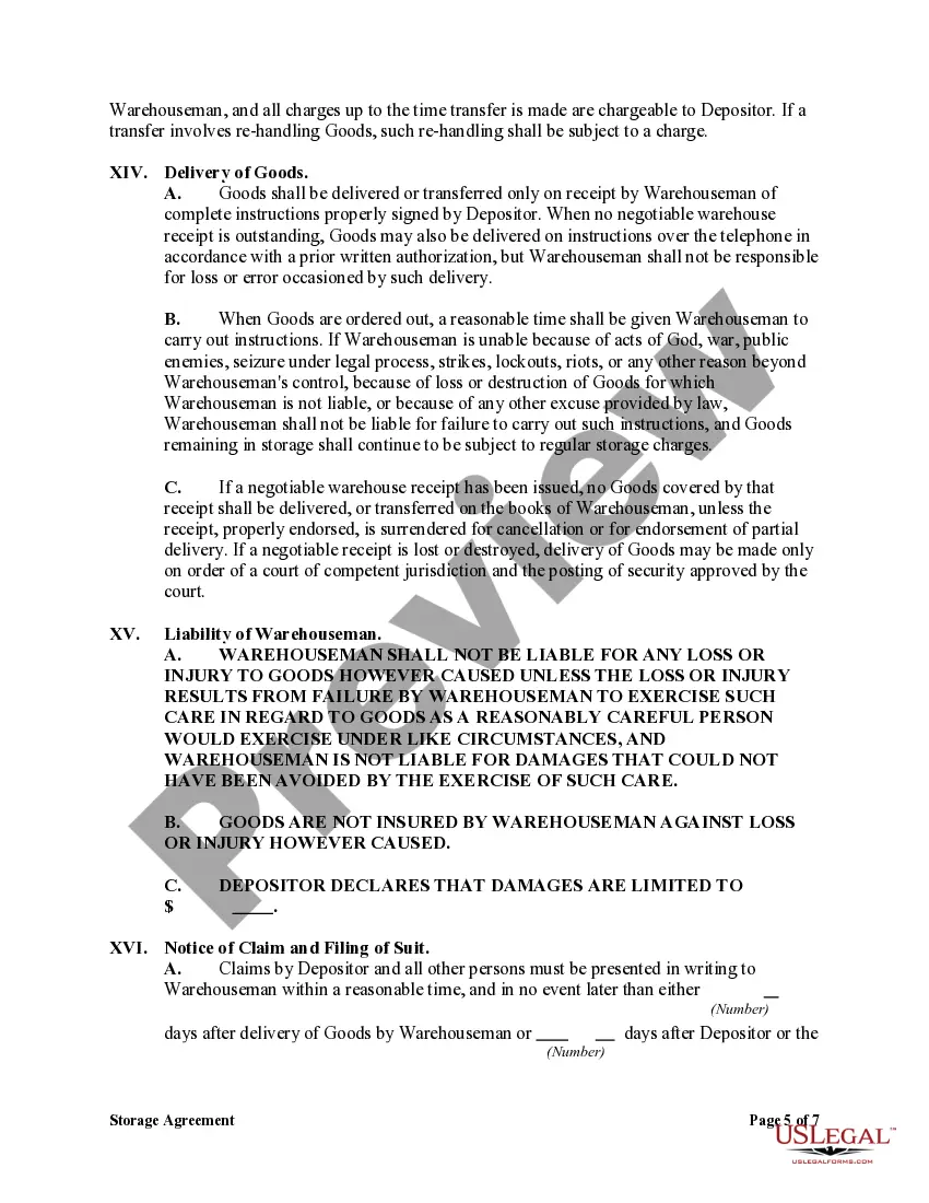 Preview Storage Agreement