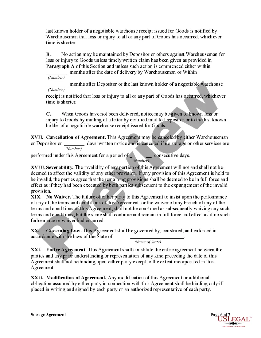 Preview Storage Agreement