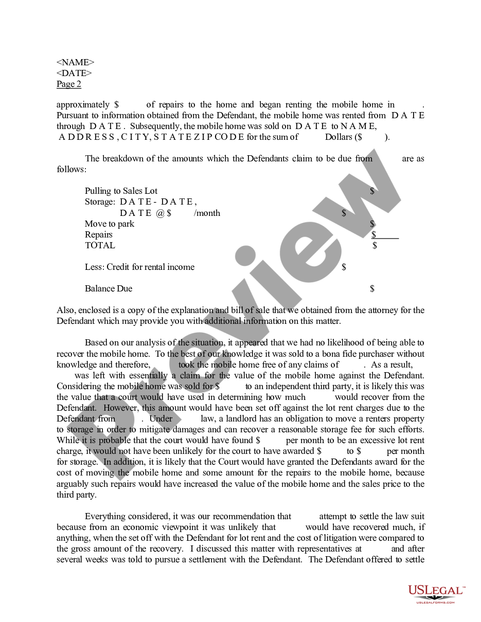 page 1 Sample Letter for Brief Narrative and Proposed Settlement preview