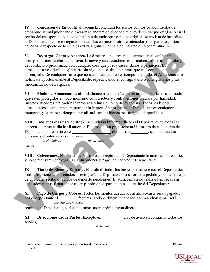 Preview Acuerdo de almacenamiento para productos del fabricante