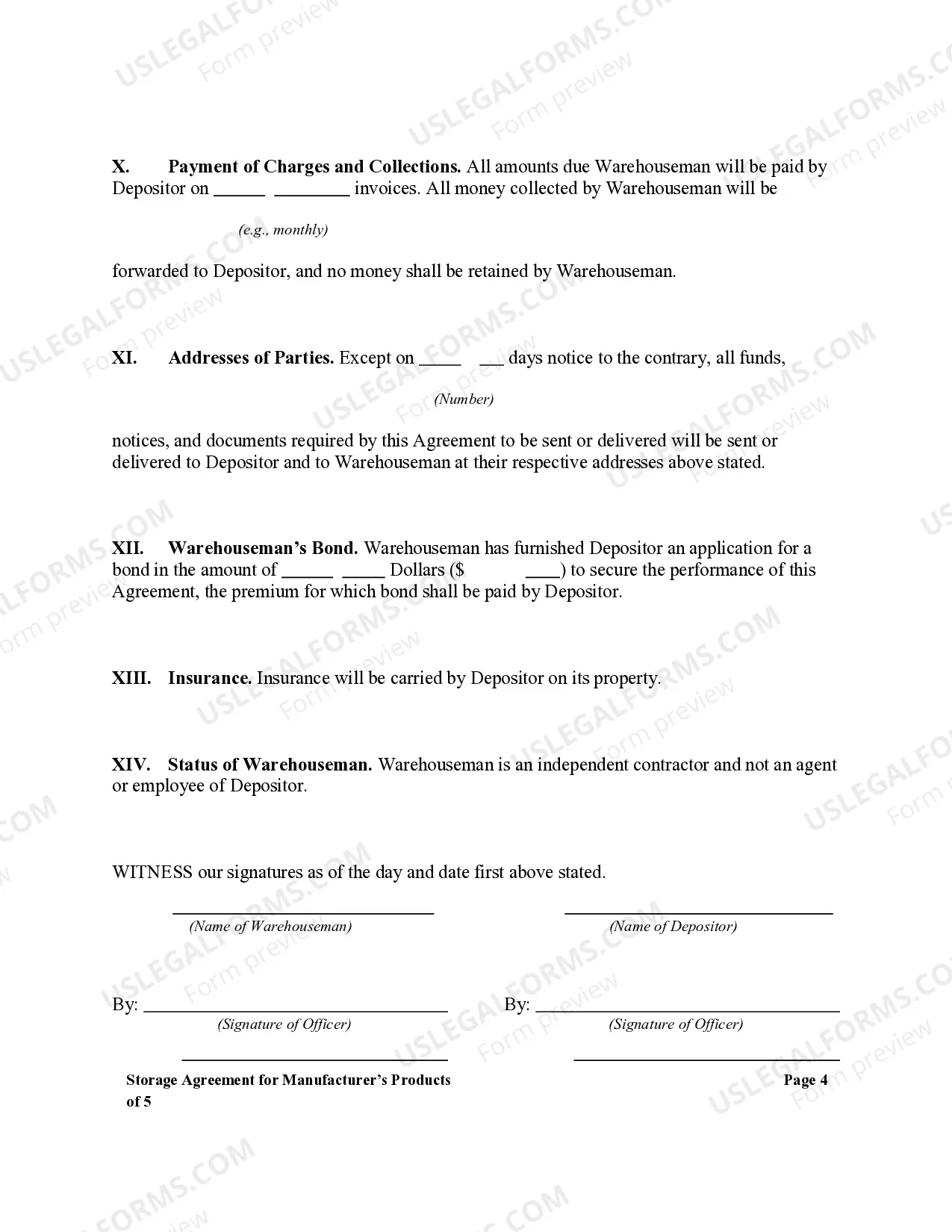 Preview Storage Agreement for Manufacturer's Products