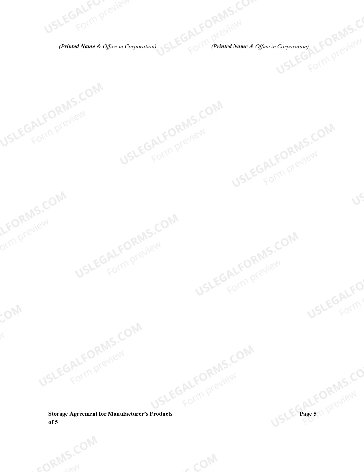 Preview Storage Agreement for Manufacturer's Products