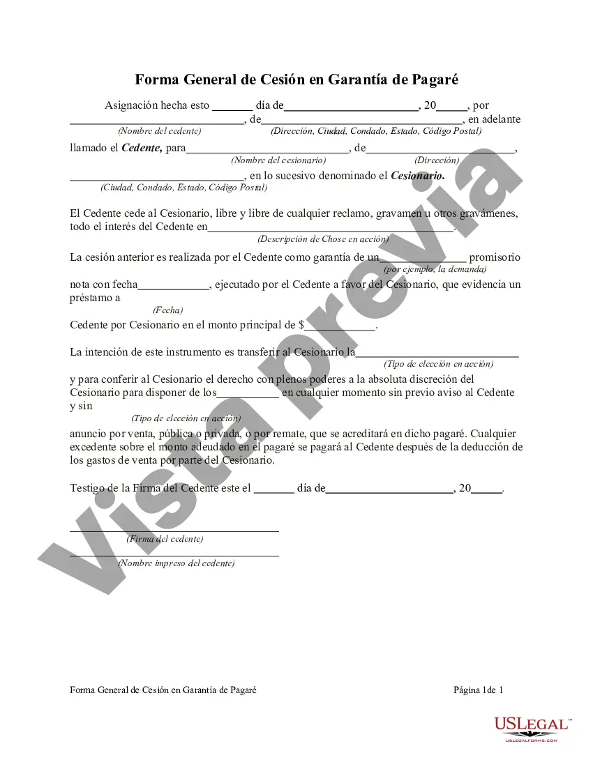 Preview Forma General de Cesión en Garantía de Pagaré