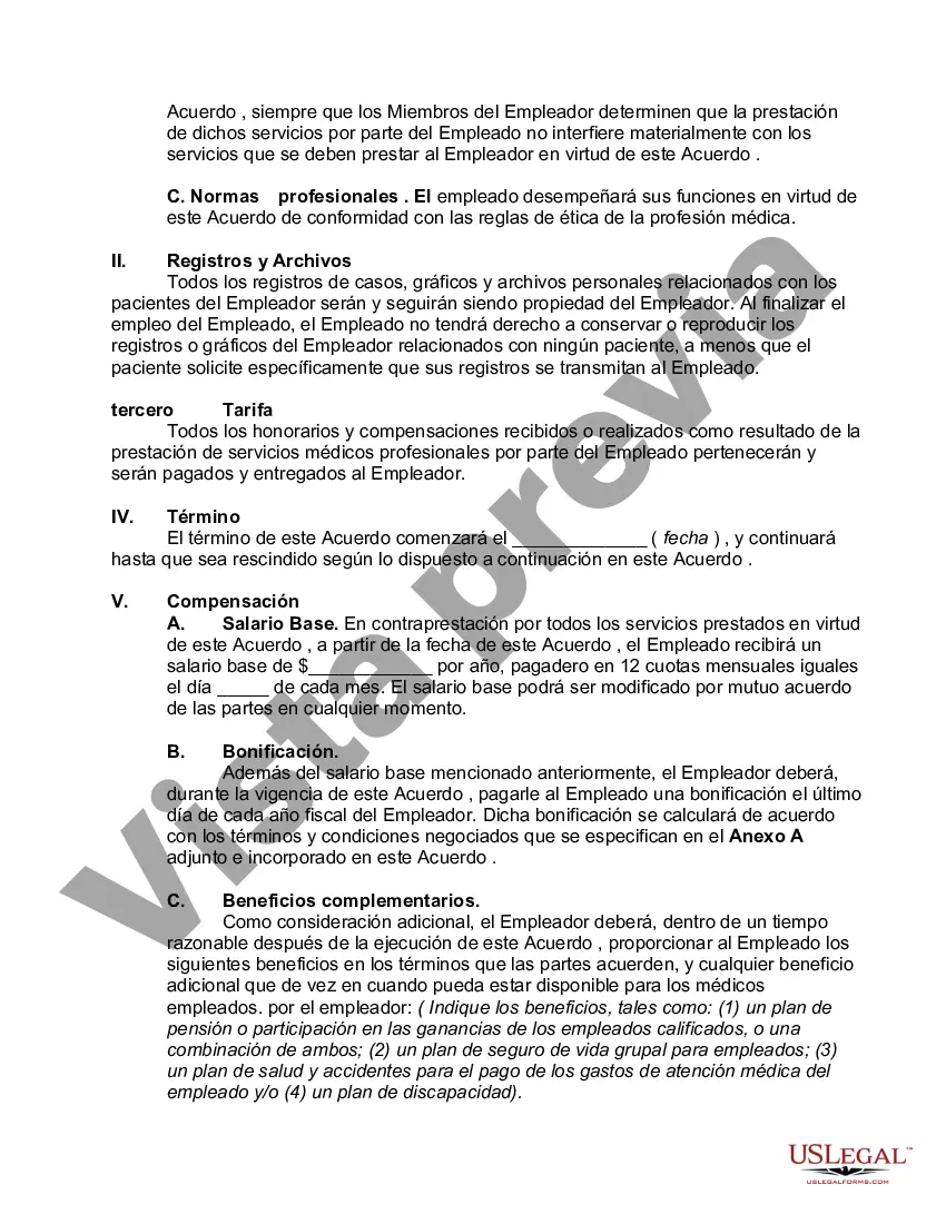 Preview Acuerdo Laboral entre Médico y Profesional Sociedad de Responsabilidad Limitada con Acuerdo de Confidencialidad y Pacto de No Competencia