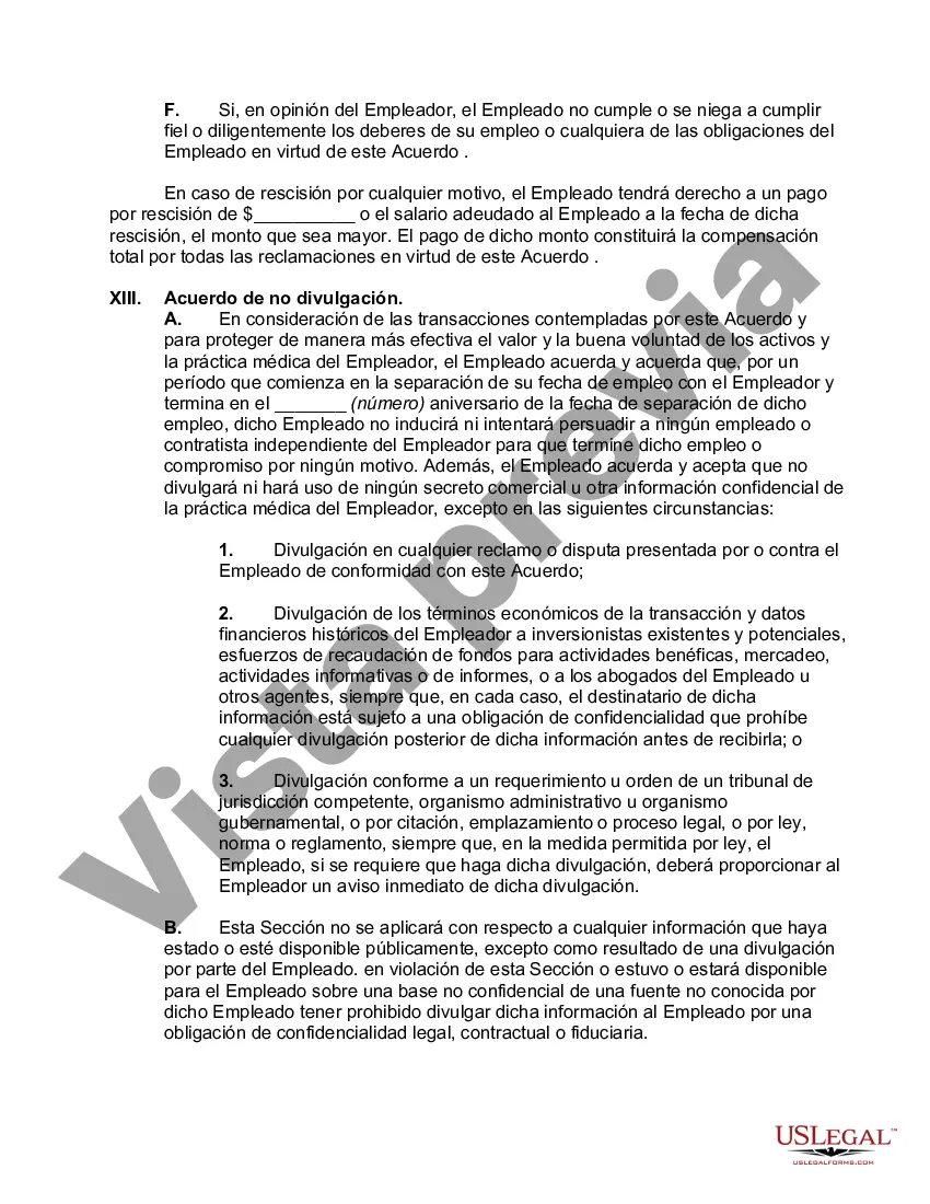 Preview Acuerdo Laboral entre Médico y Profesional Sociedad de Responsabilidad Limitada con Acuerdo de Confidencialidad y Pacto de No Competencia