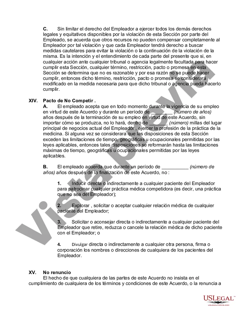 Preview Acuerdo Laboral entre Médico y Profesional Sociedad de Responsabilidad Limitada con Acuerdo de Confidencialidad y Pacto de No Competencia