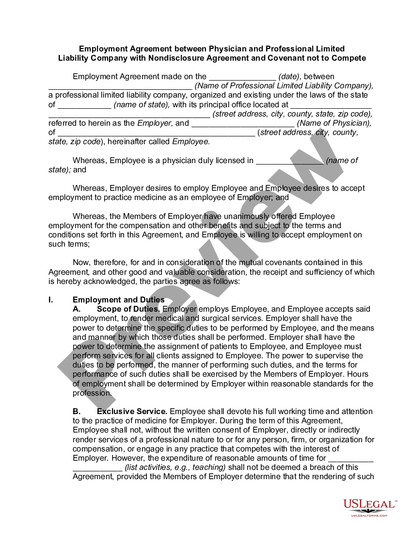 Employment Agreement between Physician and Professional Limited ...