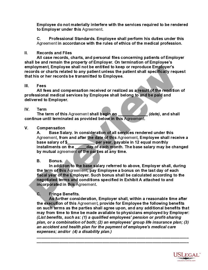 Preview Employment Agreement between Physician and Professional Limited Liability Company with Nondisclosure Agreement and Covenant not to Compete