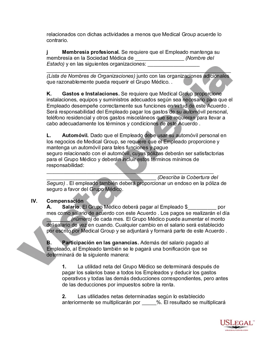 Preview Acuerdo de Empleo y Acuerdo de No Competencia entre el Médico y la Práctica Médica que Presta Servicios como una Sociedad de Responsabilidad Limitada