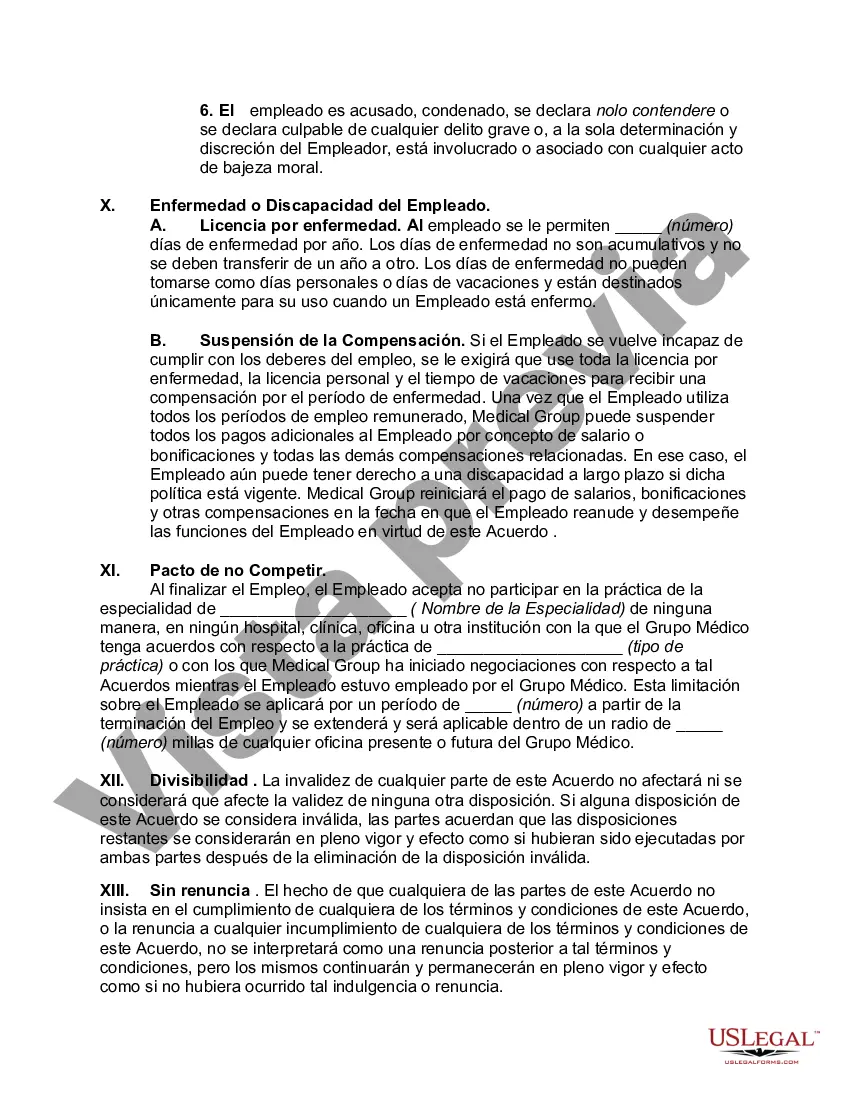 Preview Acuerdo de Empleo y Acuerdo de No Competencia entre el Médico y la Práctica Médica que Presta Servicios como una Sociedad de Responsabilidad Limitada