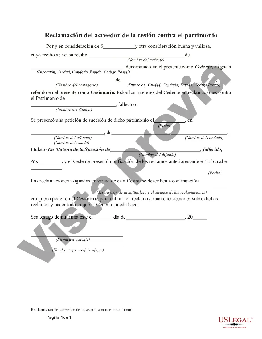 Preview Reclamación del acreedor de la cesión contra el patrimonio