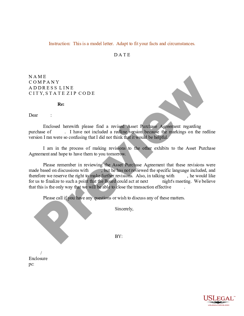 Sample Letter regarding Revised Asset Purchase Agreement - Letter Asset ...