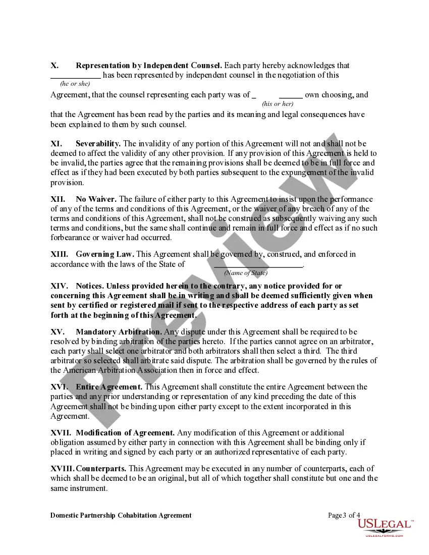 Preview Cohabitation Agreement for Seniors