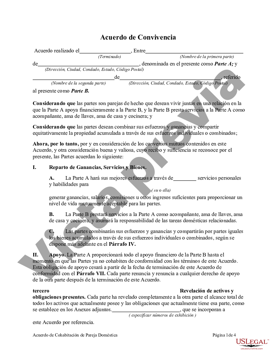 Acuerdo de convivencia para parejas de hecho - Contrato De Convivencia | US  Legal Forms