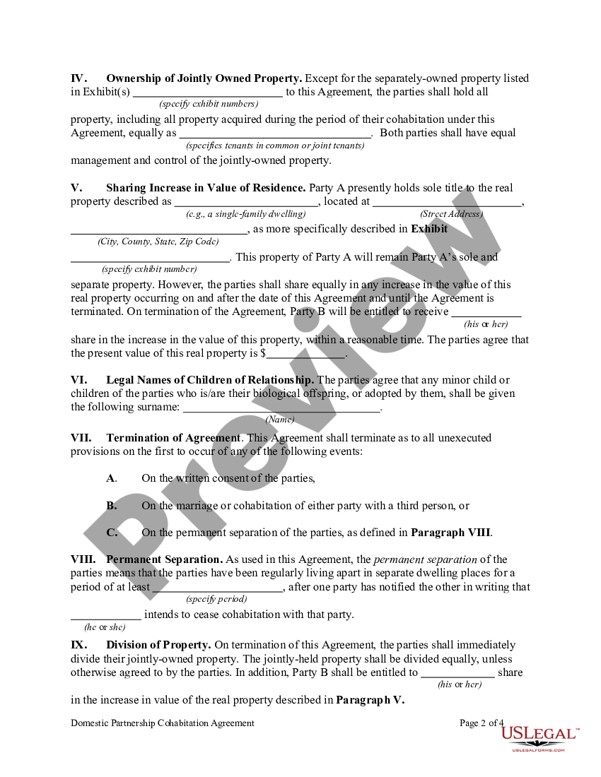 Cohabitation Agreement for Unmarried Partners | US Legal Forms