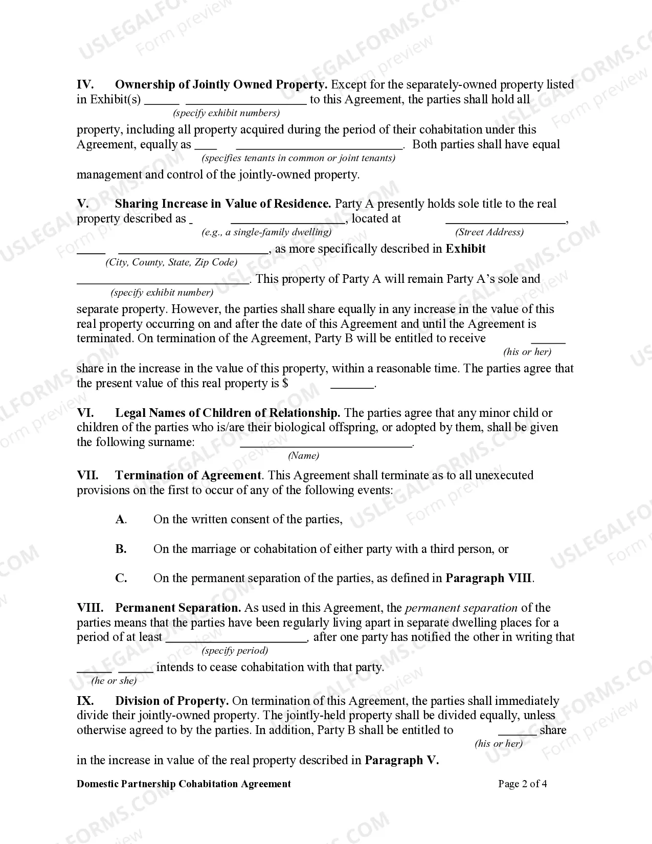 Preview Domestic Partnership Cohabitation Agreement