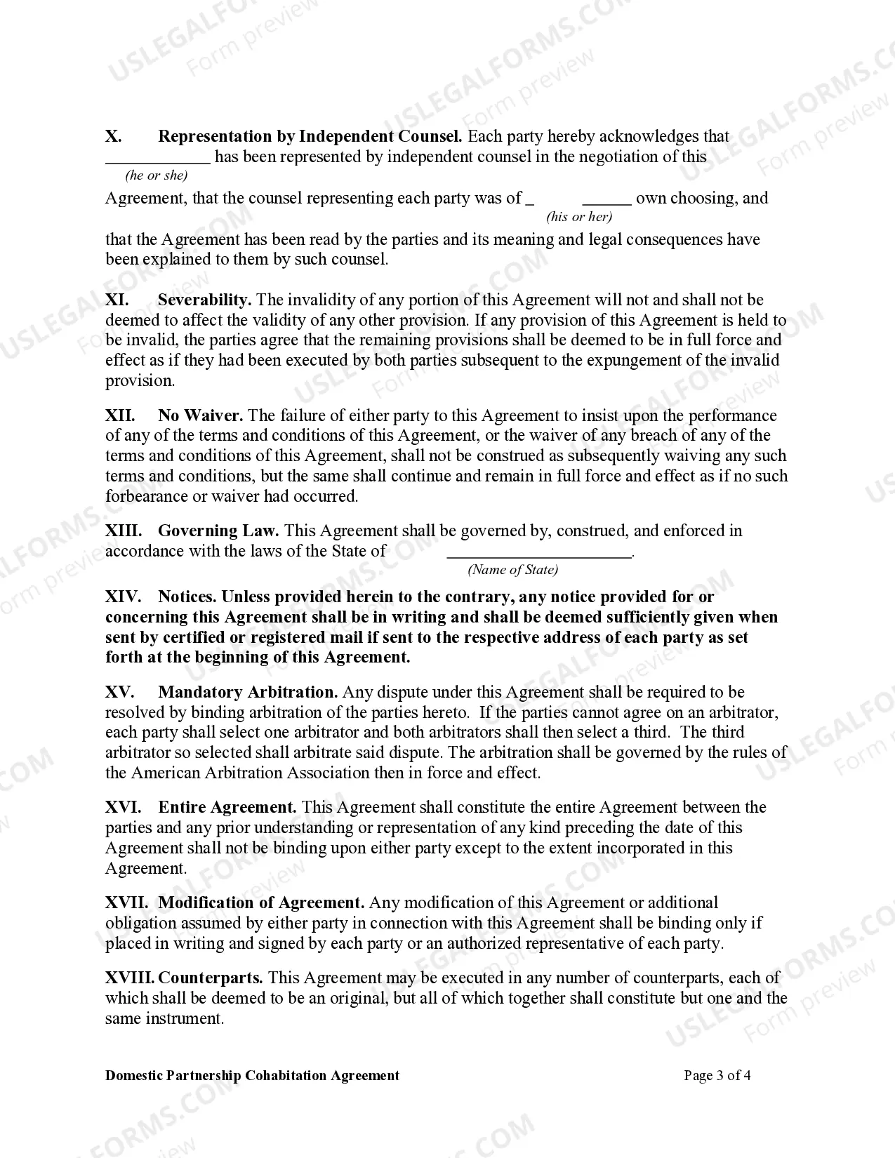 Preview Domestic Partnership Cohabitation Agreement
