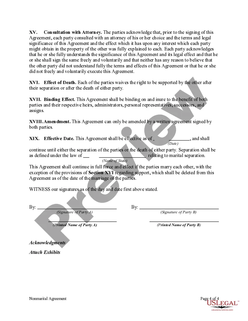Preview Agreement Between Parties Living Together but Remaining Unmarried