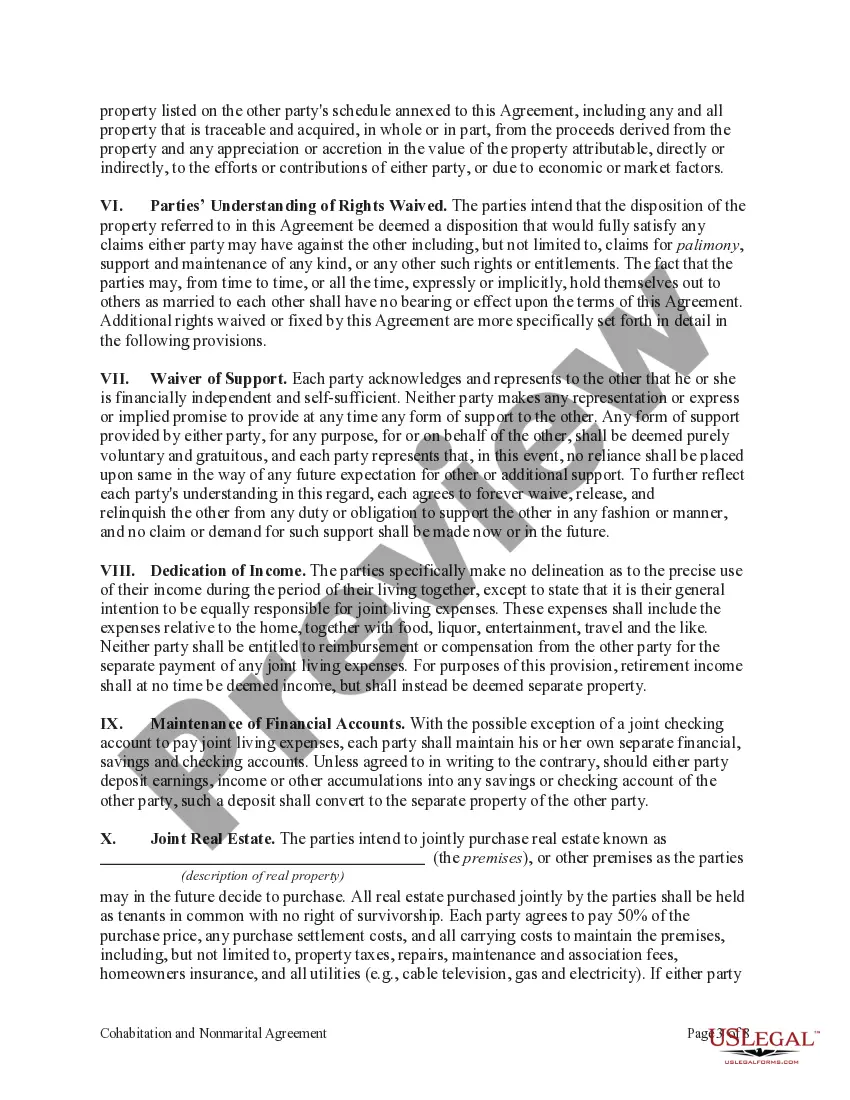 Preview Cohabitation and Nonmarital Agreement between Parties Living Together but Remaining Unmarried with Joint Purchase of Real Estate