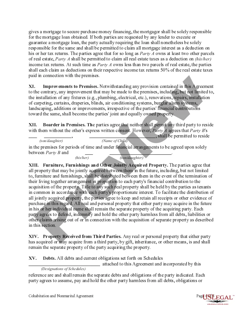 Preview Cohabitation and Nonmarital Agreement between Parties Living Together but Remaining Unmarried with Joint Purchase of Real Estate