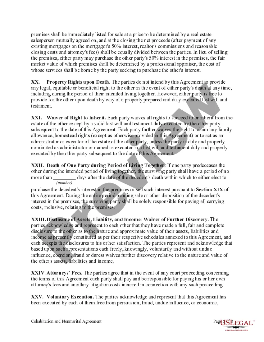 Preview Cohabitation and Nonmarital Agreement between Parties Living Together but Remaining Unmarried with Joint Purchase of Real Estate