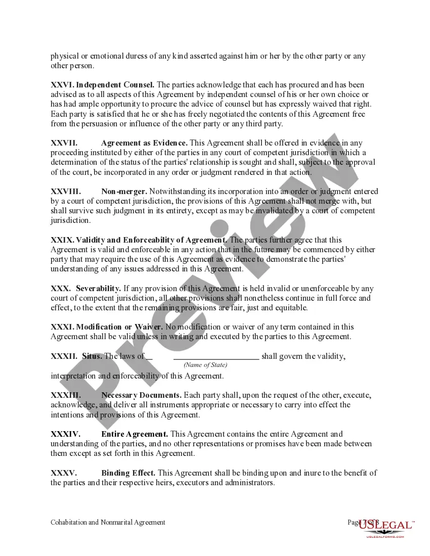 Preview Cohabitation and Nonmarital Agreement between Parties Living Together but Remaining Unmarried with Joint Purchase of Real Estate