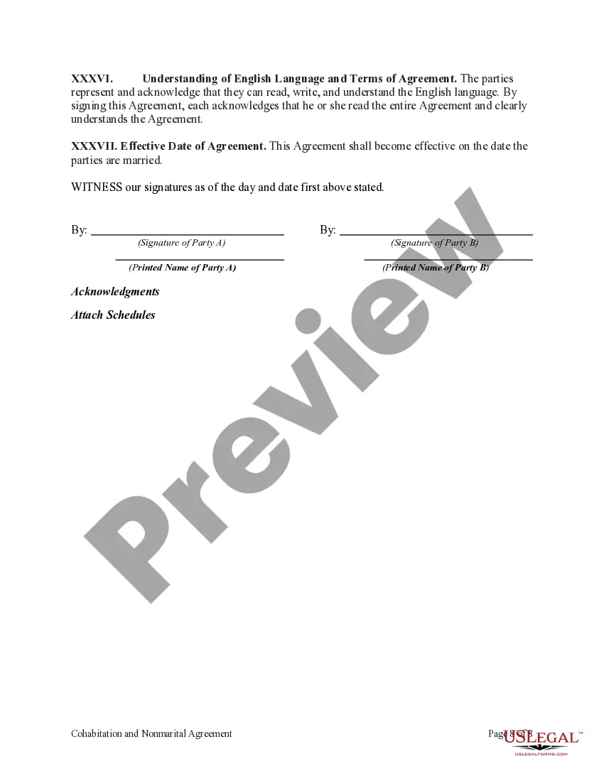 Preview Cohabitation and Nonmarital Agreement between Parties Living Together but Remaining Unmarried with Joint Purchase of Real Estate