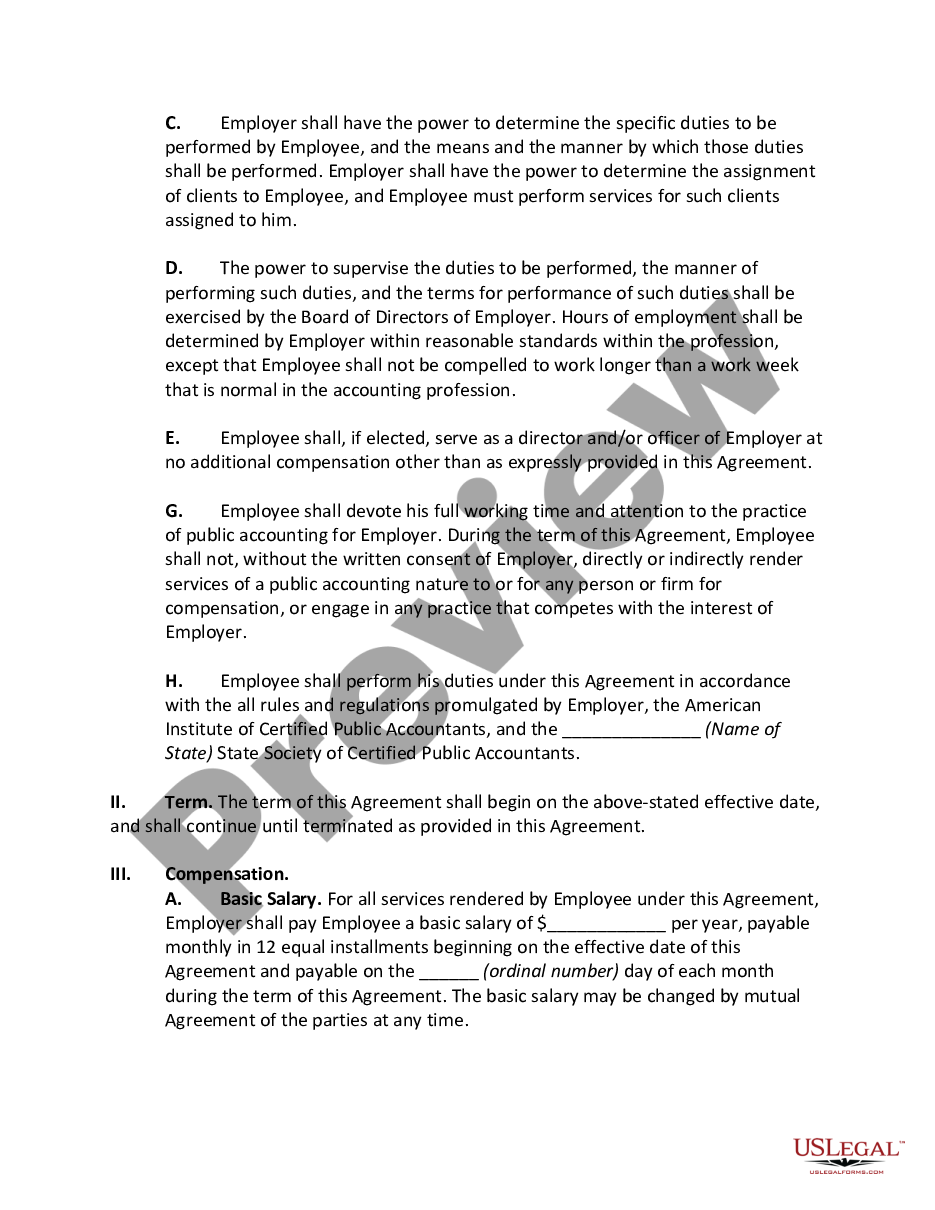 page 1 Employment Agreement with Staff Accountant preview