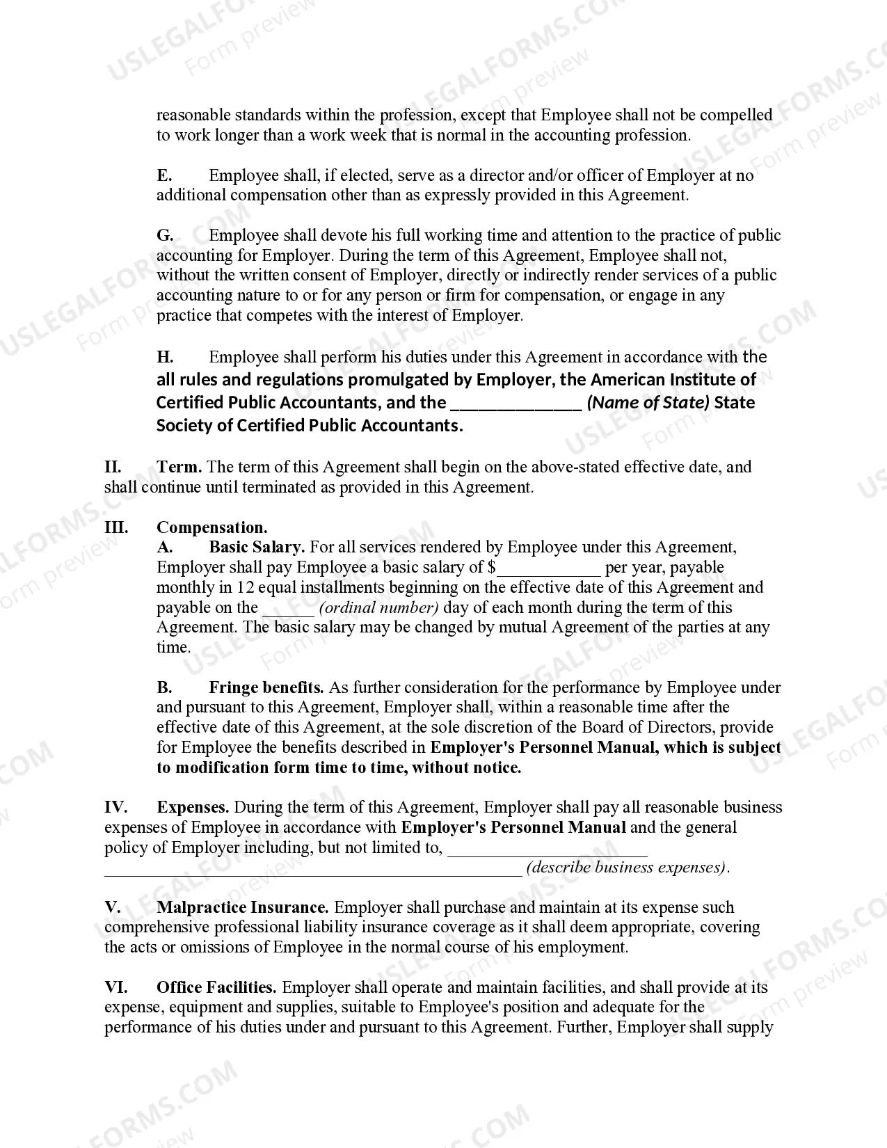Preview Employment Agreement with Staff Accountant