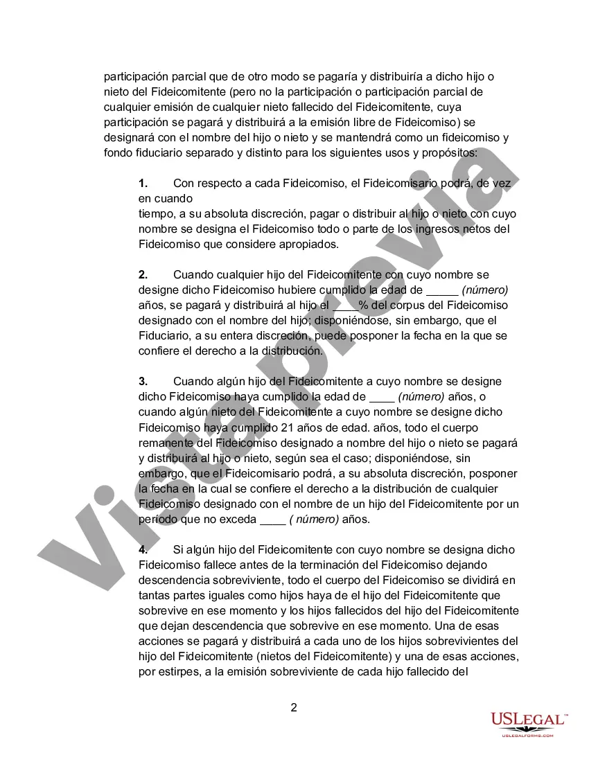 Preview Contrato de Fideicomiso Irrevocable en Beneficio de Cónyuge, Hijos y Nietos