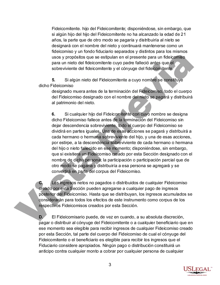 Preview Contrato de Fideicomiso Irrevocable en Beneficio de Cónyuge, Hijos y Nietos