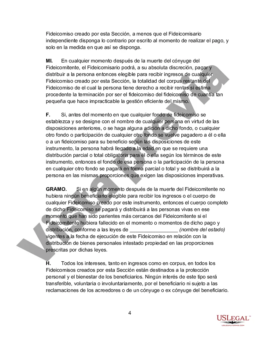Preview Contrato de Fideicomiso Irrevocable en Beneficio de Cónyuge, Hijos y Nietos