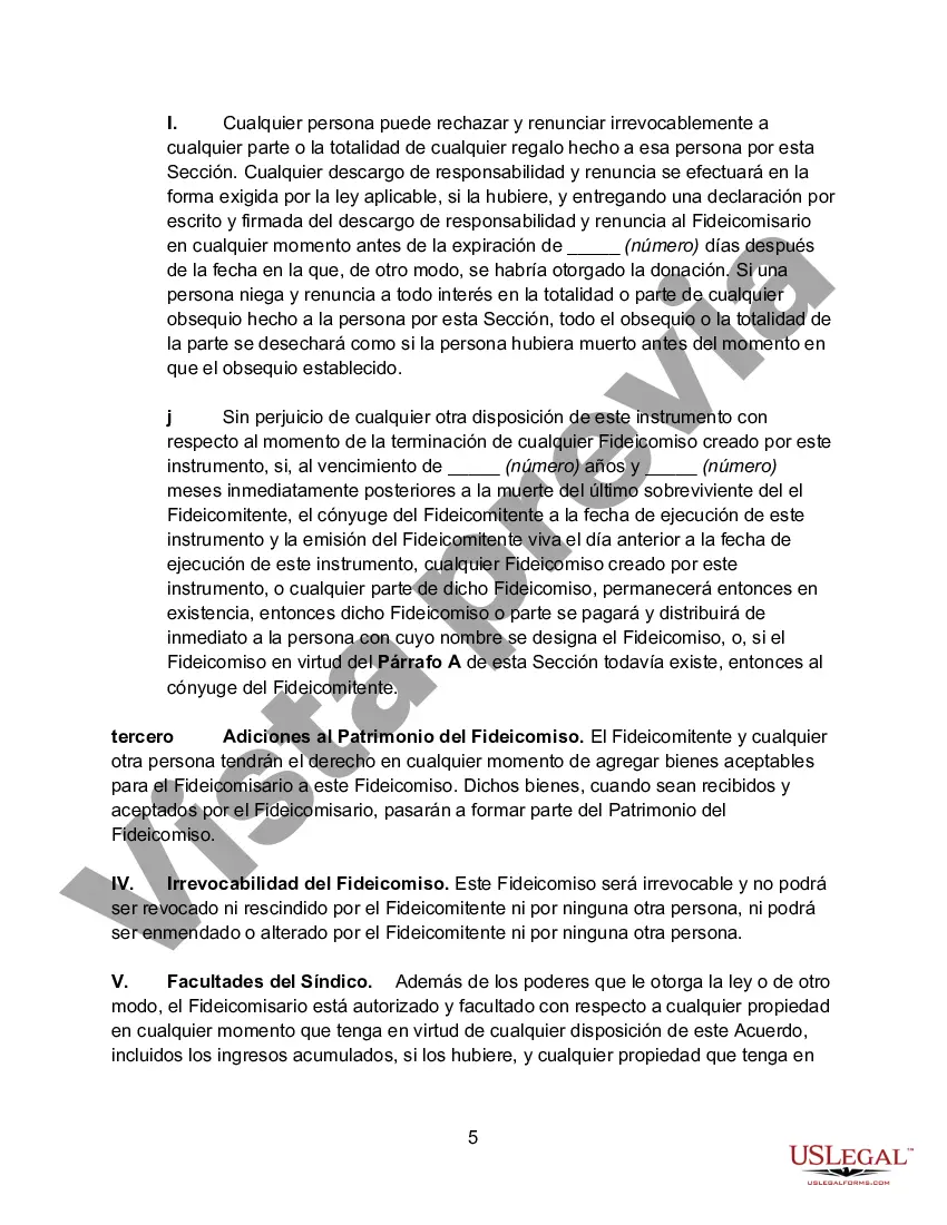 Preview Contrato de Fideicomiso Irrevocable en Beneficio de Cónyuge, Hijos y Nietos