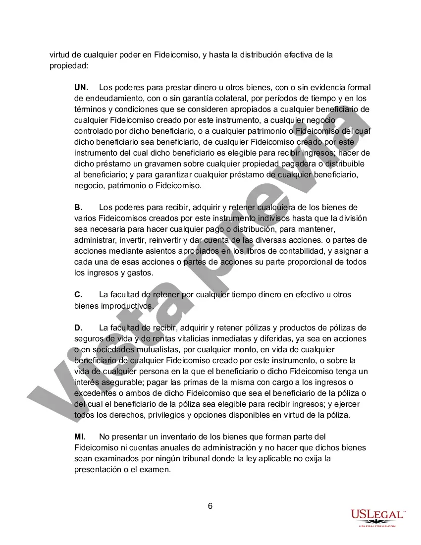 Preview Contrato de Fideicomiso Irrevocable en Beneficio de Cónyuge, Hijos y Nietos
