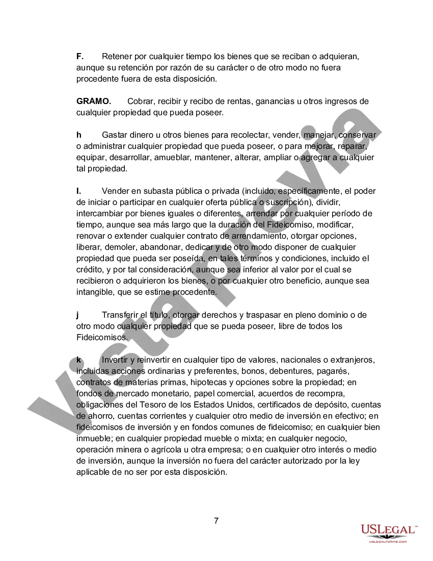 Preview Contrato de Fideicomiso Irrevocable en Beneficio de Cónyuge, Hijos y Nietos