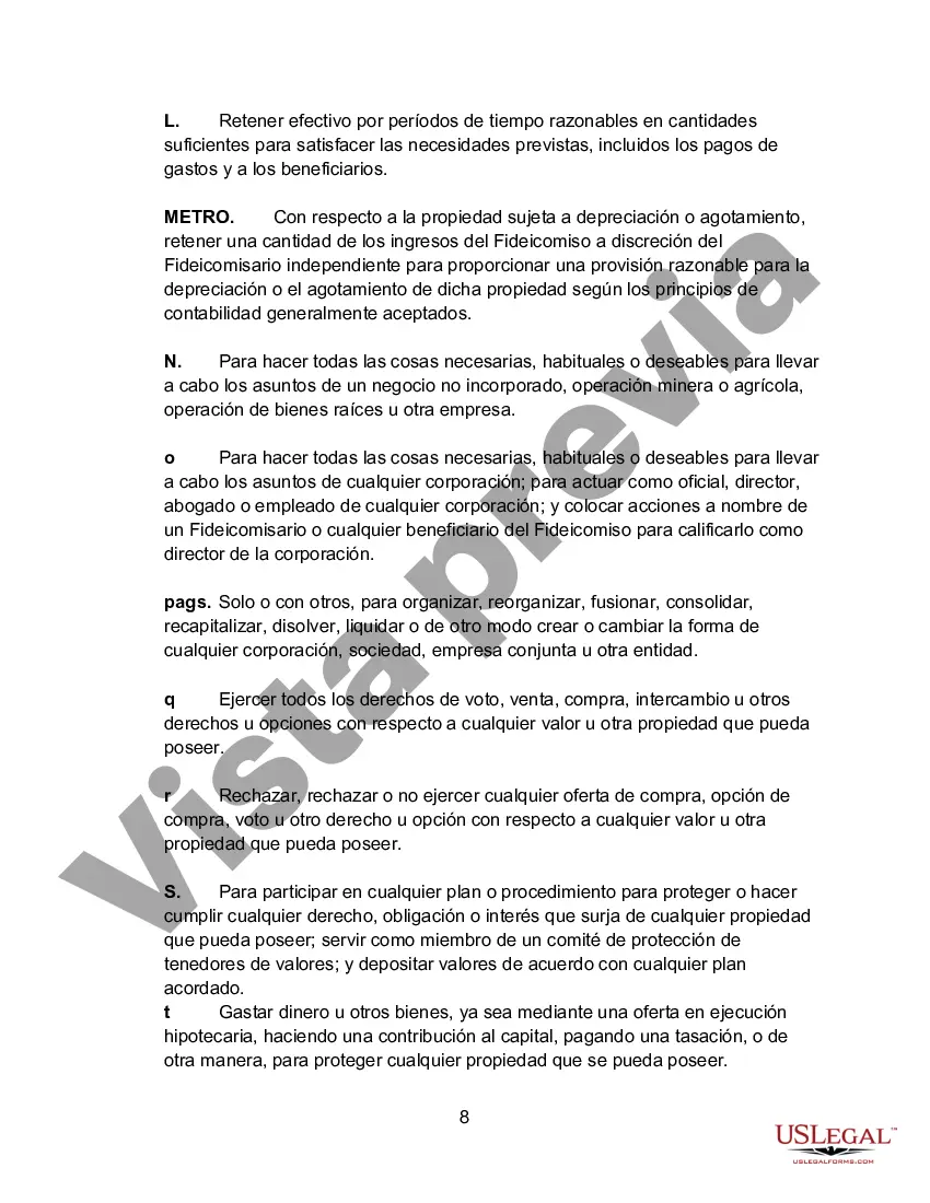 Preview Contrato de Fideicomiso Irrevocable en Beneficio de Cónyuge, Hijos y Nietos