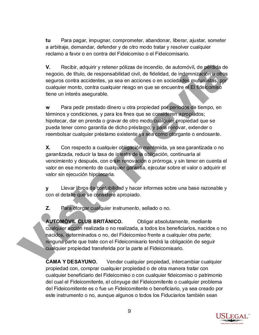 Preview Contrato de Fideicomiso Irrevocable en Beneficio de Cónyuge, Hijos y Nietos