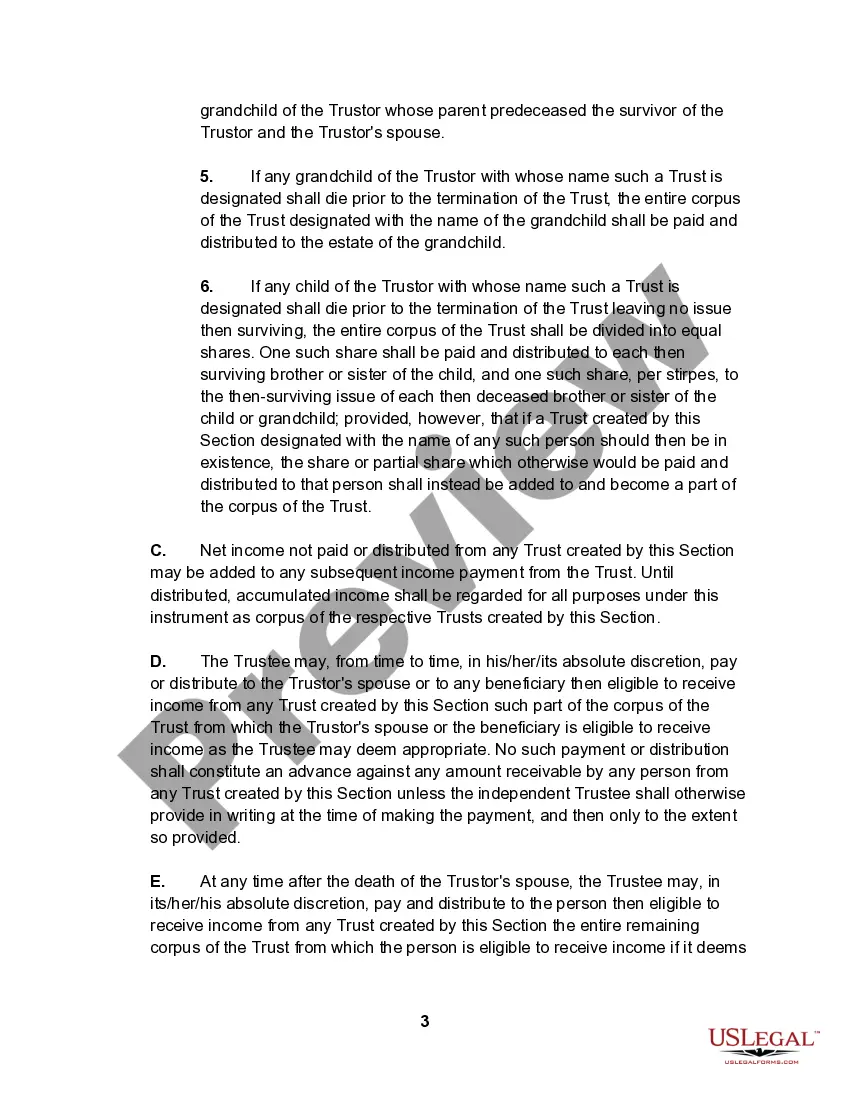 Preview Irrevocable Trust Agreement for the Benefit of Spouse, Children and Grandchildren