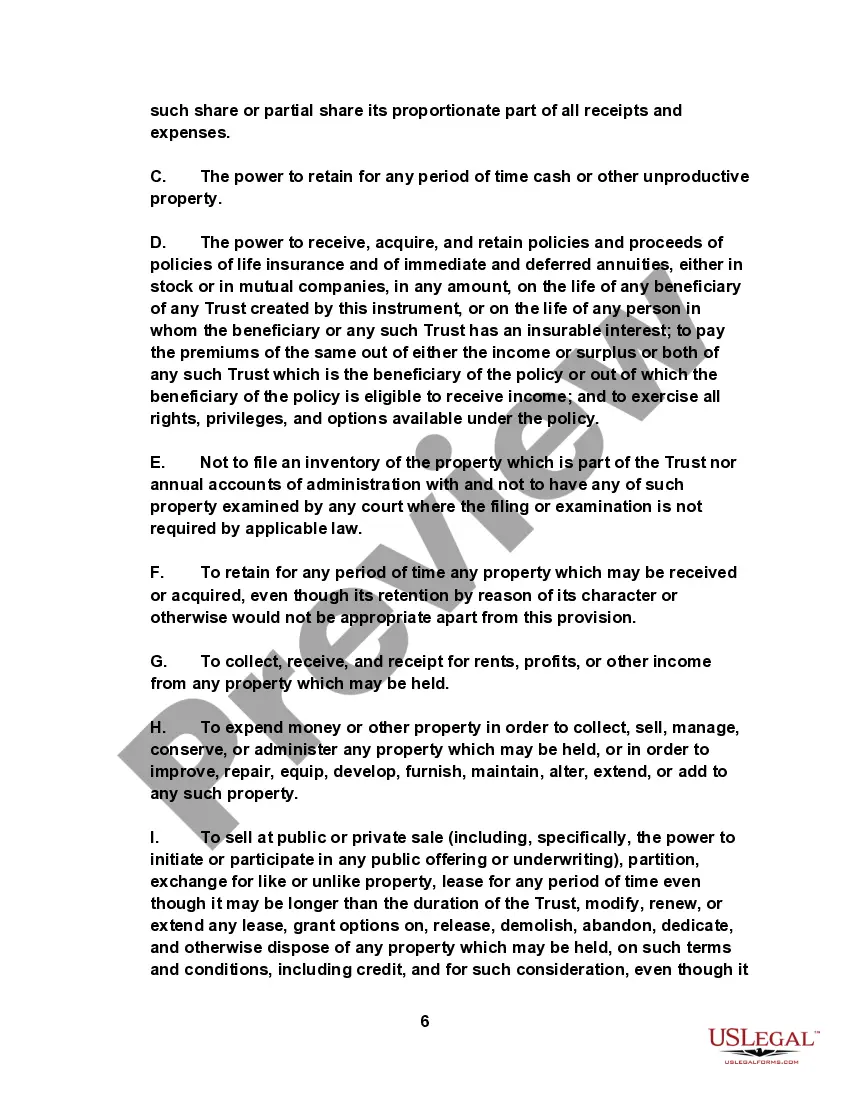 Preview Irrevocable Trust Agreement for the Benefit of Spouse, Children and Grandchildren