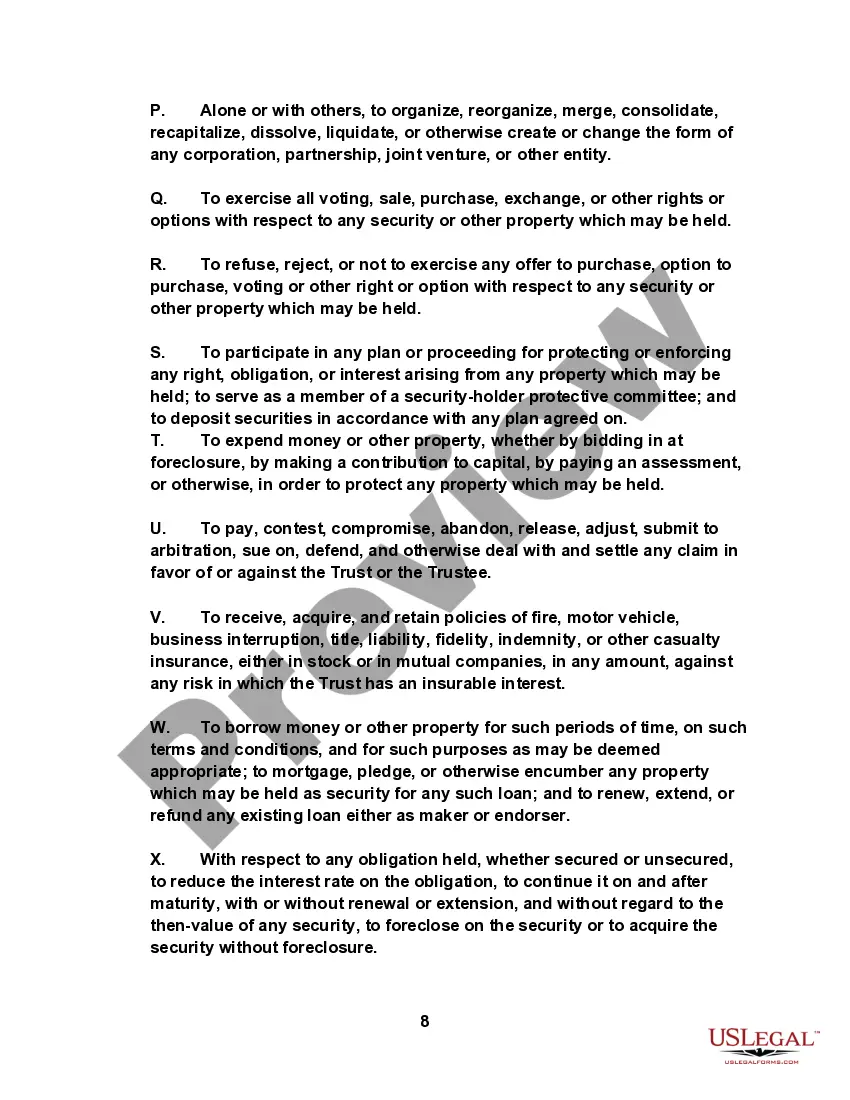 Preview Irrevocable Trust Agreement for the Benefit of Spouse, Children and Grandchildren