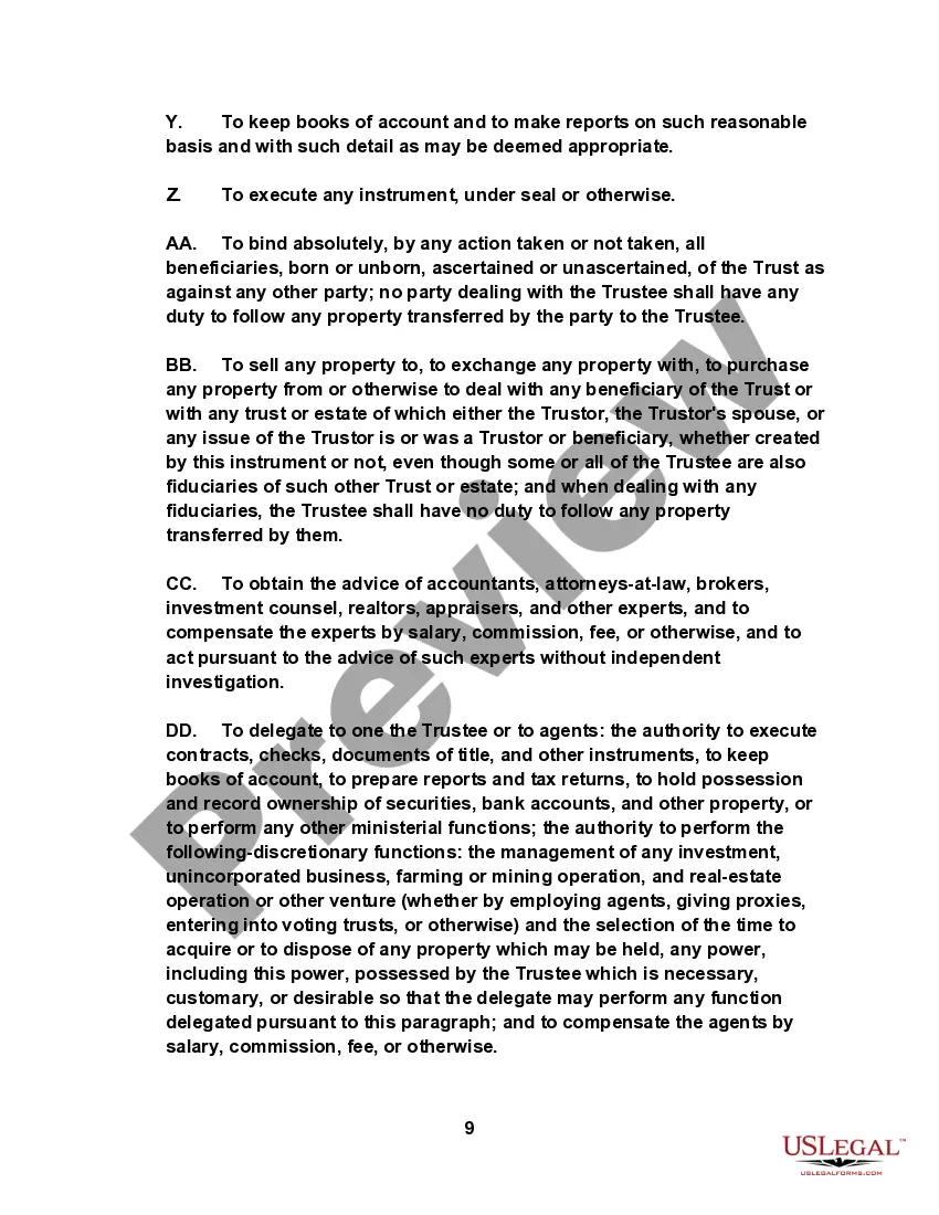 Preview Irrevocable Trust Agreement for the Benefit of Spouse, Children and Grandchildren