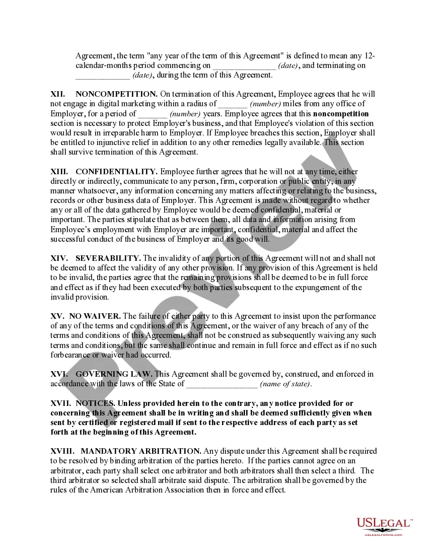 Preview Employment Agreement with Digital Account Manager