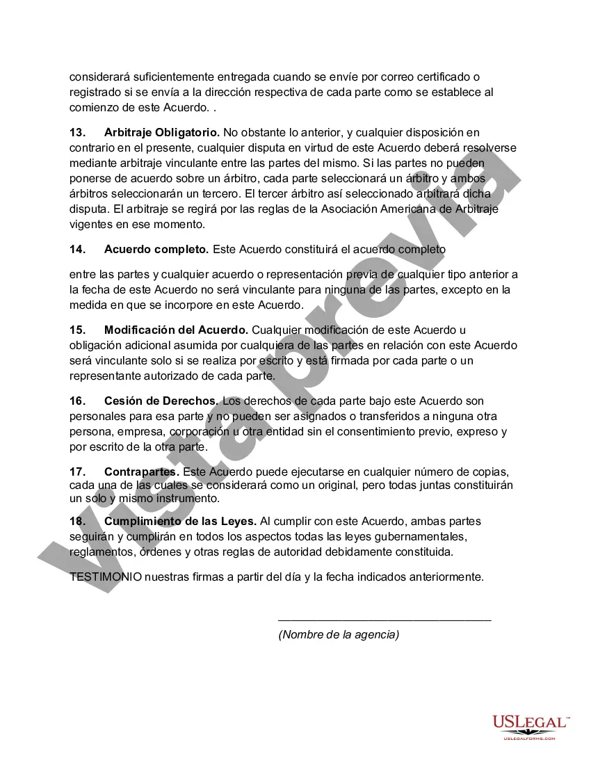 Preview Acuerdo entre la Agencia de Servicios Humanos y el Contratista Independiente para la Solicitación de Clientes